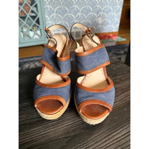 Coach "Daria" Blue Denim Brown Leather Trim Sandals 8B - Picture 1 of 9