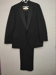 After Six Tuxedo Suit Mens 46 Long Black Classic Wool Blend Wallachs Formal USA - Picture 1 of 18