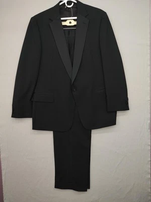 After Six Tuxedo Suit Mens 46 Long Black Classic Wool Blend Wallachs Formal USA - Image 1 of 4