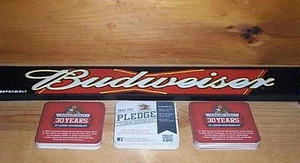 BUDWEISER BEER LOGO RAIL BAR MAT RUNNER & 30 BEER BAR COASTERS NEW - Picture 1 of 1