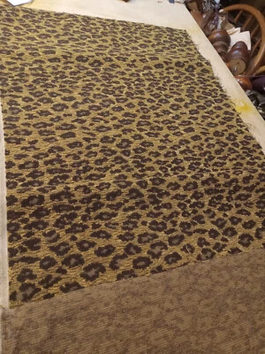 Black Tan Leopard Print Chenille Upholstery Fabric Remnant  (OF2) - Image 1 of 2