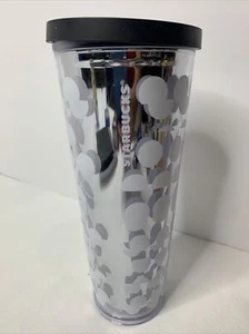 Taza de viaje vaso Starbucks 24 oz, círculos blancos plateados de plástico sin BPA - Imagen 1 de 6