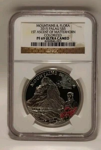 2015 Mountains & Flora 1st Ascent Of Matterhorn NGC PF69 UCAM Palau $5 - Picture 1 of 4