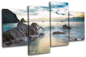 Beach Sunset Seascape MULTI CANVAS WALL ART Picture Print VA - Picture 1 of 1