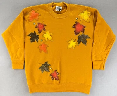 Sudadera Vintage Mujer Decorativa Otoño Hojas 18W Amarillo Festivo Pullover Foto 1 de 4