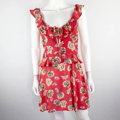 Flynn Skye Mini Dress Size L Red Sleeveless Floral  Ruffle Vacation Beachy - Image 1 of 4