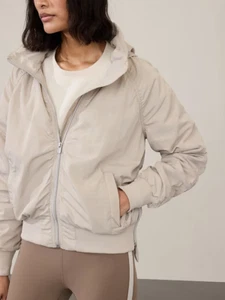 Athleta L LARGE Jetset Bomber Jacket, Abalone Beige Windbreaker Short Rain Coat - Picture 1 of 6