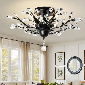 Crystal Chandeliers,Vintage K9 Clear LED Ceiling Lighting,Edison Pendant Light F - Picture 1 of 12