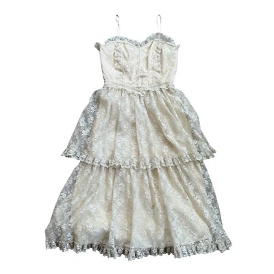 VTG Dress Tiered Sleeveless Lace Cottagecore Prairie  Boho Floral Prom SZ 7/8 - Image 1 of 4