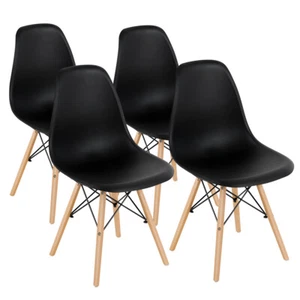 Set of 4 Mid Century Modern DSW Dining Side Chair Wood Legs Home Black - Picture 1 of 6