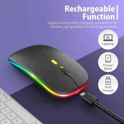 Slim Wireless Bluetooth 2.4Ghz Mouse Silent RGB Rechargeable Laptop Computer NEW - Image 1 of 4