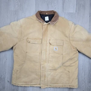 Vintage Carhartt Coat 4XL 58-60 Linemans Jacket C03 Brown Quilted Liner - Picture 1 of 9