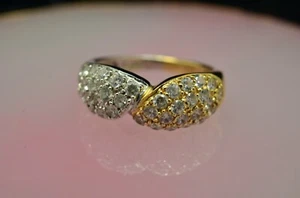 Diamonique 14K Yellow & White Gold pave design cubic zirconia ring band size 7 - Picture 1 of 7