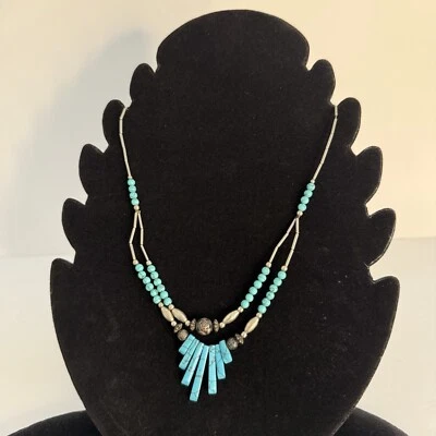 Turquoise And Silver Toned Necklace Native American Style - Image 1 of 4