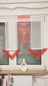 Scheibengardine 3 tlg weiß rot - Bild 1 von 5