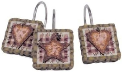 Juego de 12 ganchos para cortina de ducha Linda Spivey Country Hearts estrellas gente primitiva Foto 1 de 3