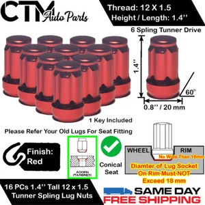 16PC FORD RED 12X1.5 TUNER RACING SPLINE WHEEL LUG NUTS +KEY FOR FORD MODEL - Picture 1 of 3