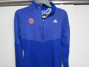 NEW YORK KNICKS (ADIDAS) WOMENS LONG SLEEVE 1/4 ZIP TOP (MEDIUM) NWT BLUE SOFT! - Picture 1 of 7