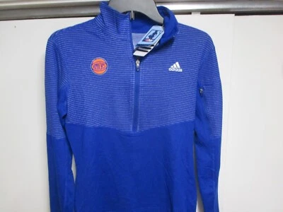 NEW YORK KNICKS (ADIDAS) WOMENS LONG SLEEVE 1/4 ZIP TOP (MEDIUM) NWT BLUE SOFT! - Image 1 of 4