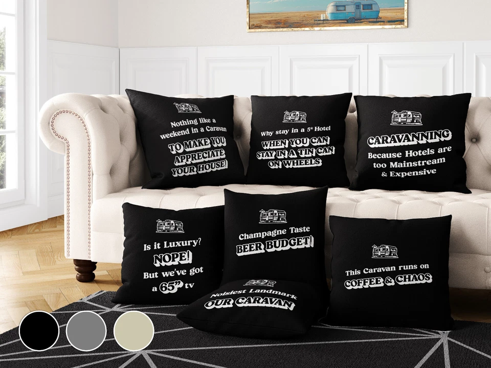 Funny Caravan Pillow Cushion - Personalised Camping Quotes for Caravan/Campervan - Image 1 of 1