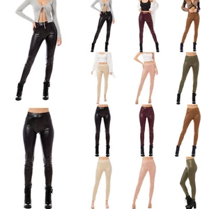 MixMatchy Faux Leather Regular Rise Ankle Leggings with Stretchy Elastic Band - Picture 1 of 19