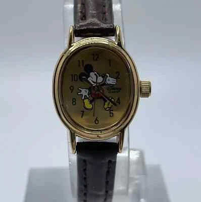 Reloj Disney Mickey Mouse Mujer Estuche 17mm Correa Cuero Marrón Cuarzo Tres Manecillas Foto 1 de 4