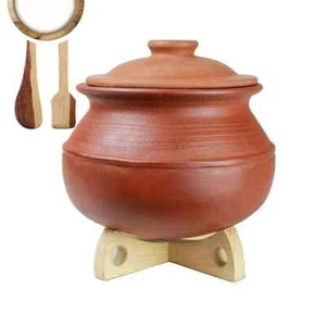 Terracotta Clay Pottery Mud Pot Earthen Cooking Serving With Lid Red 3 L - Picture 1 of 3