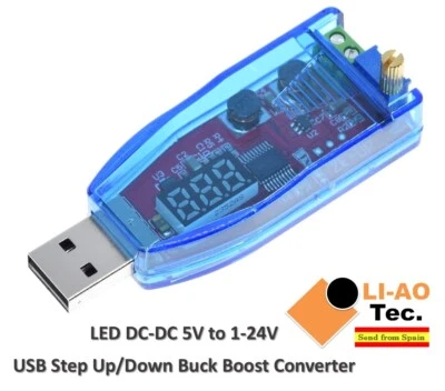 LED DC-DC 5V to 1-24V Potentiometer USB Step Up Down Buck-Boost Converter - Imagen 1 de 4