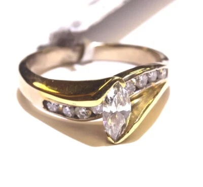 Anillo de compromiso de diamantes marquesa de 0,87 quilates VS1 G J de oro blanco amarillo de 14k 6,4G Estate Foto 1 de 4