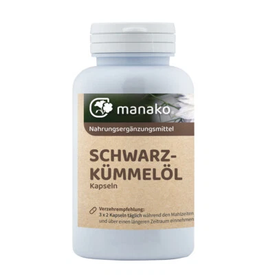 manako Schwarzkümmelöl Kapseln, 150 Stück, Dose a 112,5 g