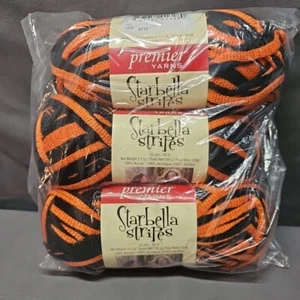 Lot of 3 Starbella Stripes "ALLSTAR" Premier Yarns Halloween Orange Black 99yds - Picture 1 of 3