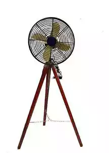 Nautical Handmade Black Antique Floor Fan Tripod Wooden Tripod Stand Adjustable - Imagen 1 de 3