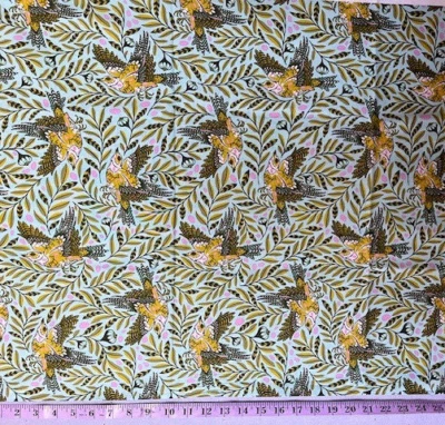 Tula Pink Spirit Animal Tweet Birds PWTP 099 OOP Greens Pinks 1/2 Yard Piece - Image 1 of 2