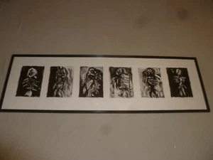 FRAMED SIGNED PRINT JOSEPH NORMAN BLACK WHITE ABSTRACT NIGHT FISHING LITHOGRAPH - Picture 1 of 12