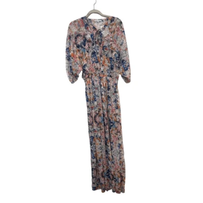 Rebecca Minkoff Boho Multicolored Floral Chiffon Maxi Dress Bishop Sleeve Size M - Image 1 of 4