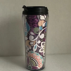 Vera Bradley Travel Mug 16 Oz Cup Flip Top Twist On Lid Floral Purple Pattern - Picture 1 of 8