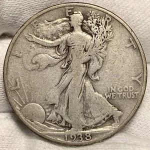 Medio dólar Walking Liberty 1938-D 50c ~ 3er más bajo de colección ~ llave difícil de encontrar (X612) - Imagen 1 de 2