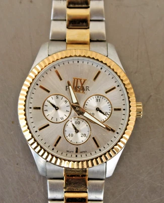 Pulsar VD75-X057 Chronograph White Dial Stainless Steel Mens Watch AS-IS #1 - Image 1 of 4