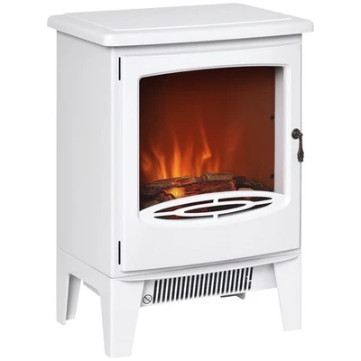 HOMCOM Freestanding Electric Fireplace Stove Heater W/ LED Flame Effect White - Image 1 of 4