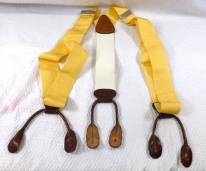 Bretelle vintage Brooks Brothers in pelle gialla con bottoni accessorio classico da uomo - Foto 1 di 6