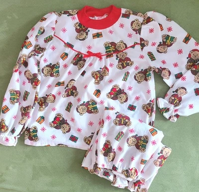 Juego de pijama de oso de peluche vintage de Navidad para niña Foto 1 de 4