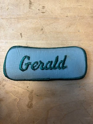 Vtg 70s GERALD Sew On Embroidered Clothing Jacket Uniform Name Patch GREEN - Image 1 of 3