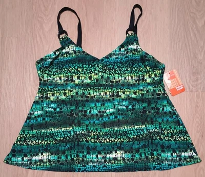 NUEVO TROPICAL ESCAPE Traje de baño Tankini verde azulado Sujetador incorporado Top Playa Sears 18W Foto 1 de 4