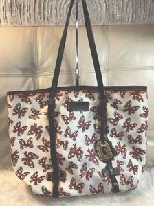 Dooney & Bourke Disney Bag Parks Minnie Bows White Red Lg Bleeding Still Pretty! - Picture 1 of 17