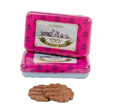 LA SABLESIENNE, Juego de 2 Mini Latas, Galletas de Pan Corto de Chocolate "Patas de Gato" Foto 1 de 4