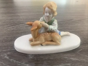 1920's Girl Petting A Fawn Porcelain Metzler Ortloff Germany Miniature Figurine - Picture 1 of 4