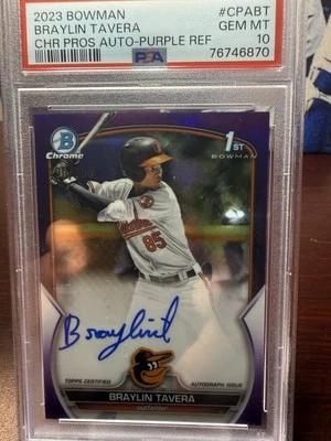 2023 Bowman Chrome Prospect Purple BRAYLIN TAVERA AUTO #/250 PSA 10 GEM MINT - Image 1 of 3