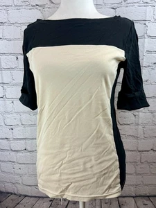 Lauren Ralph Lauren Tunic Top Women Beige Black Colorblock 3/4 Sleeve Boat Neck - Picture 1 of 6