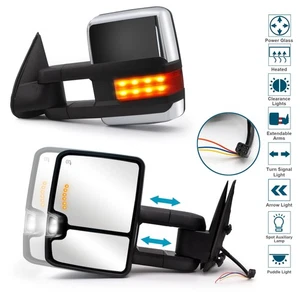 Pair Towing Mirrors Power Heated fit 1999-2002 Chevy Silverado 1500 Chrome Cap - Picture 1 of 11