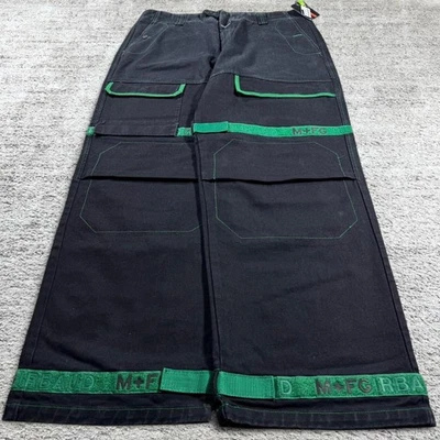 Pantalones de mezclilla cargo Marithe Francois Girbaud holgados negros con correa de lanzadera Y2K nuevos con etiquetas Foto 1 de 4